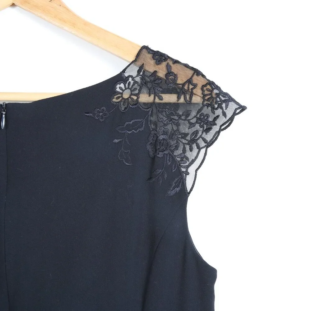 ESCADA Black Wool Blend Sheath Dress with Lace Capped Sleeves
